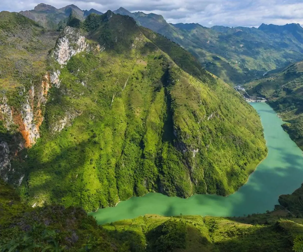 A panoramic view of the Dong Van Karst Plateau from Ma Pi Leng Pass